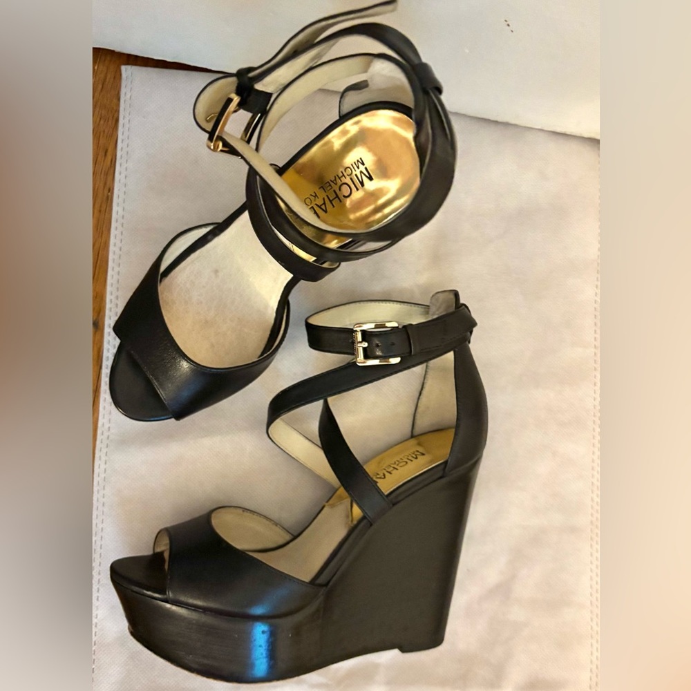 Michael Kors Black Leather Wedges